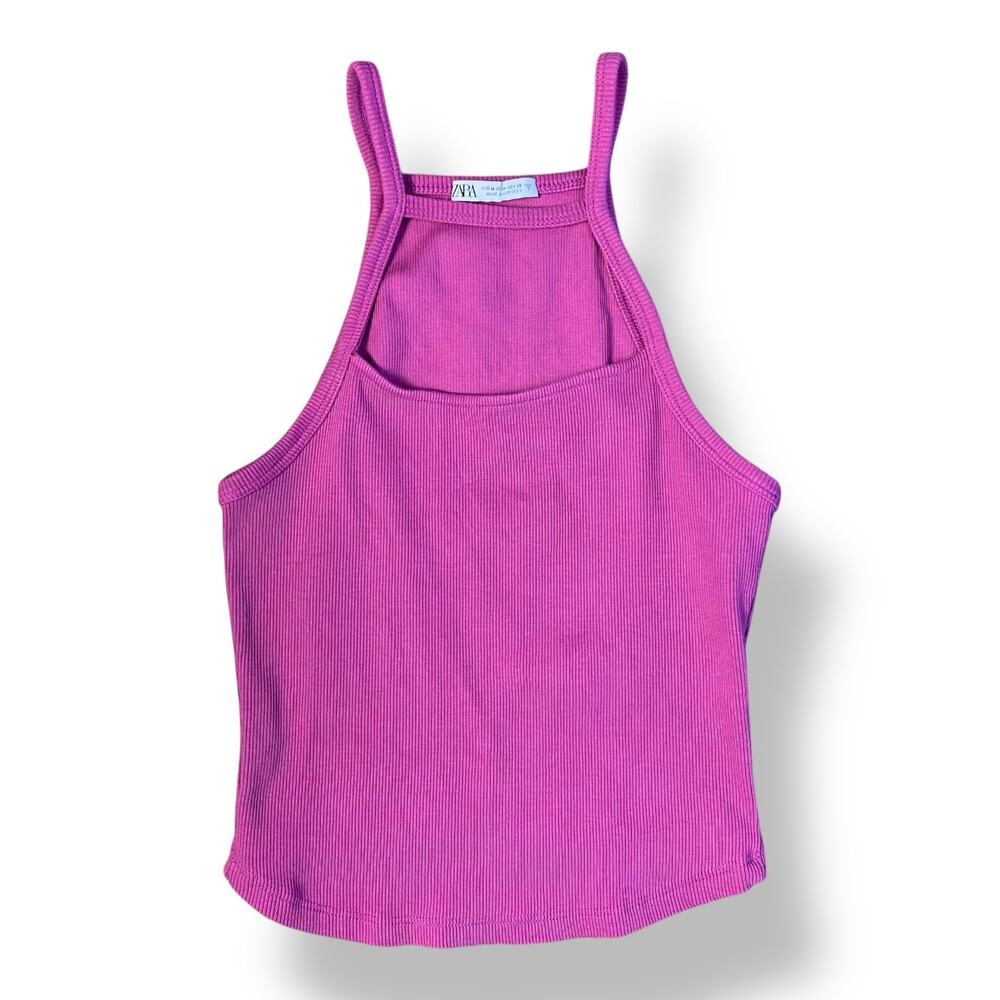 Zara Cropped‎ Cut Out Tank Top Womens Size M Fuchsia Pink